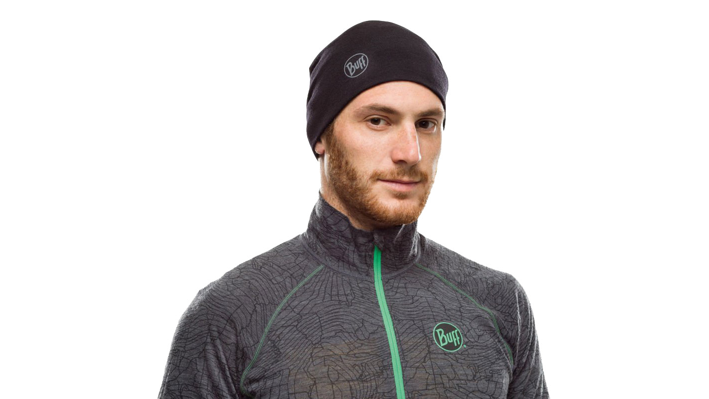BUFF Midweight Merino Wool Hat Solid Black - sportowa czapka zimowa merynosowa